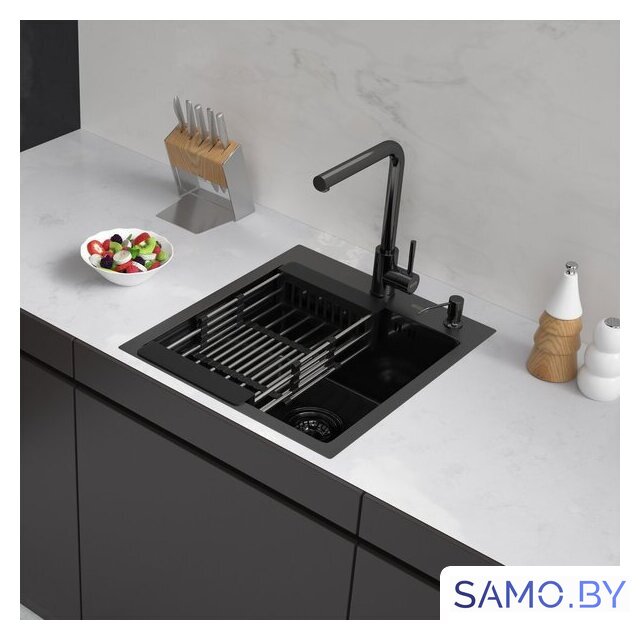 Кухонная мойка ARFEKA Eco AR мойка 450*500, коландер, дозатор BLACK DECOR MILLET GRAINS - Изображение №1 — Интернет-магазин samo.by