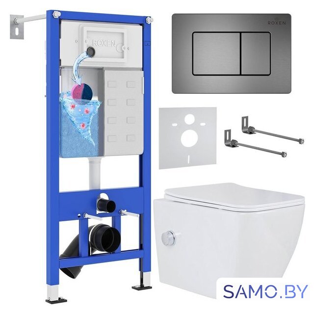 Унитаз подвесной Roxen Cube Bidet One Rimless 6 в 1 StounFix Dual Fresh 623444 (оружейная сталь/металл) - Изображение №1 — Интернет-магазин samo.by