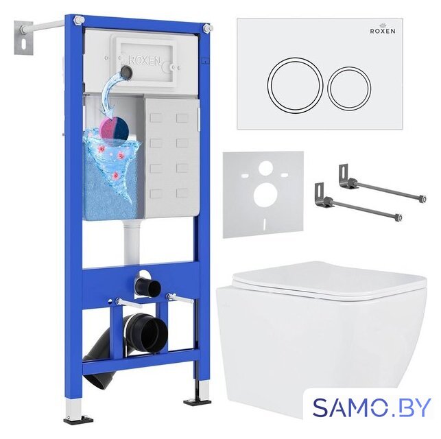 Унитаз подвесной Roxen Cube One Rimless 6 в 1 StounFix Dual Fresh 503394 (кнопка: белый глянец) - Изображение №1 — Интернет-магазин samo.by