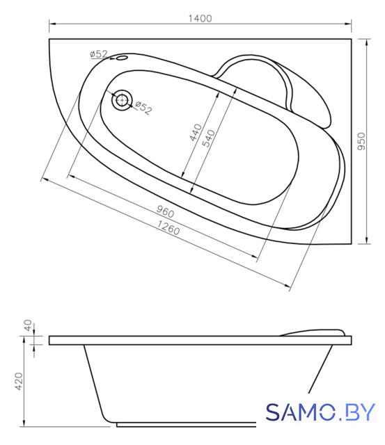 Ванна Lavinia Boho Bell Pro 140x95 L 3702140L - Изображение №6 — Интернет-магазин samo.by