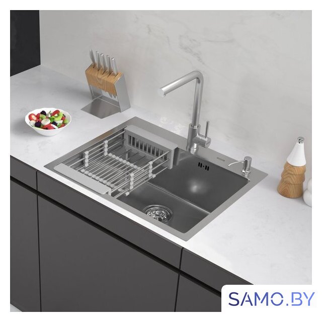 Кухонная мойка ARFEKA ECO AR мойка 600*500, коландер, дозатор SATIN DECOR VOLCANIC ROCK - Изображение №1 — Интернет-магазин samo.by