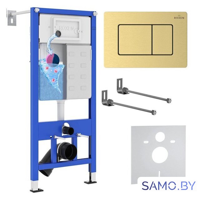 Инсталляция для унитаза Roxen StounFix Dual Fresh 968409 (c аромадозатором) с кнопкой (брашированное золото) - Изображение №1 — Интернет-магазин samo.by