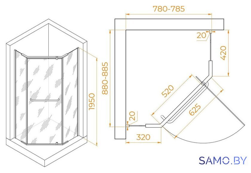 Душевой уголок RGW PA-091 35089189-11 80x90 (хром/прозрачное стекло) - Изображение №2 — Интернет-магазин samo.by