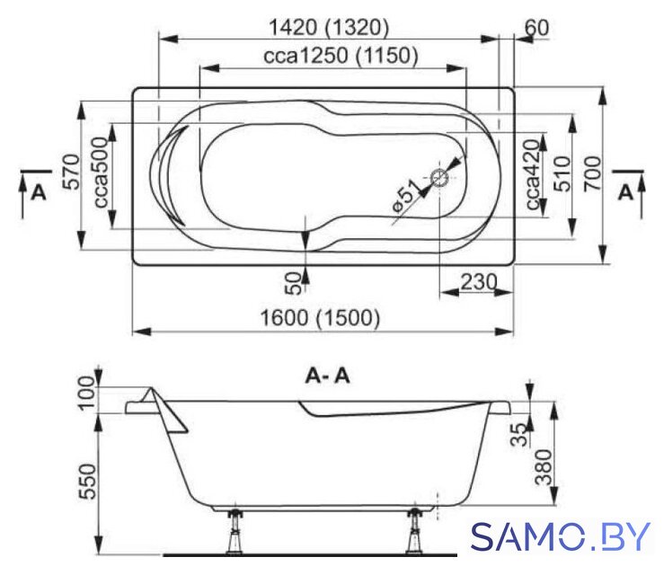 Ванна VagnerPlast Nymfa 160x70 - Изображение №4 — Интернет-магазин samo.by