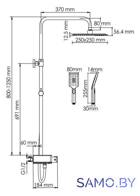 Душевая система  Wasserkraft A114.255.130.CB Thermo - Изображение №3 — Интернет-магазин samo.by