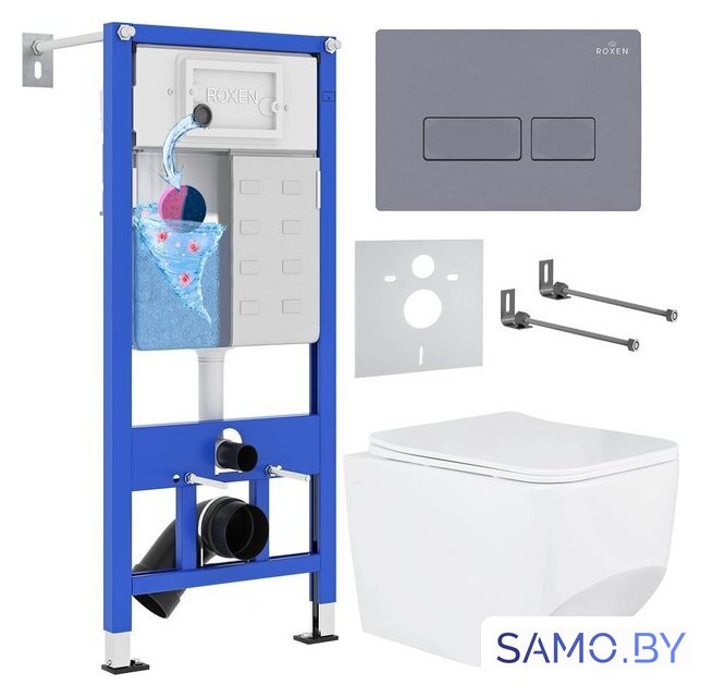 Унитаз подвесной Roxen Boro в комплекте с инсталляцией StounFix Dual Fresh 6 в 1 966786 (кнопка: серый гранит) - Изображение №1 — Интернет-магазин samo.by