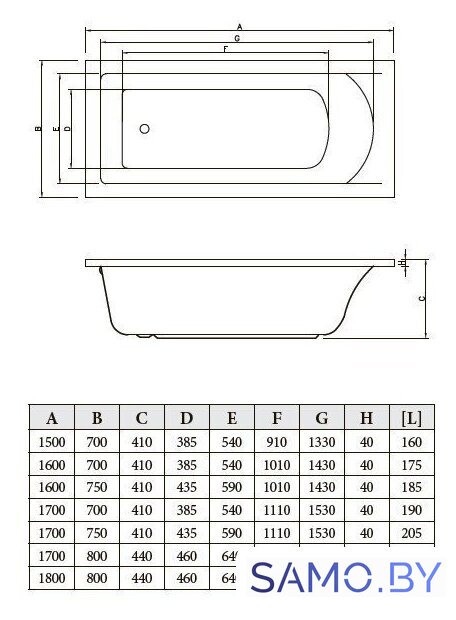 Ванна Bonito Home Aventura 180x80 BH-AV-901-180-80 Slim/St (с ножками) - Изображение №4 — Интернет-магазин samo.by