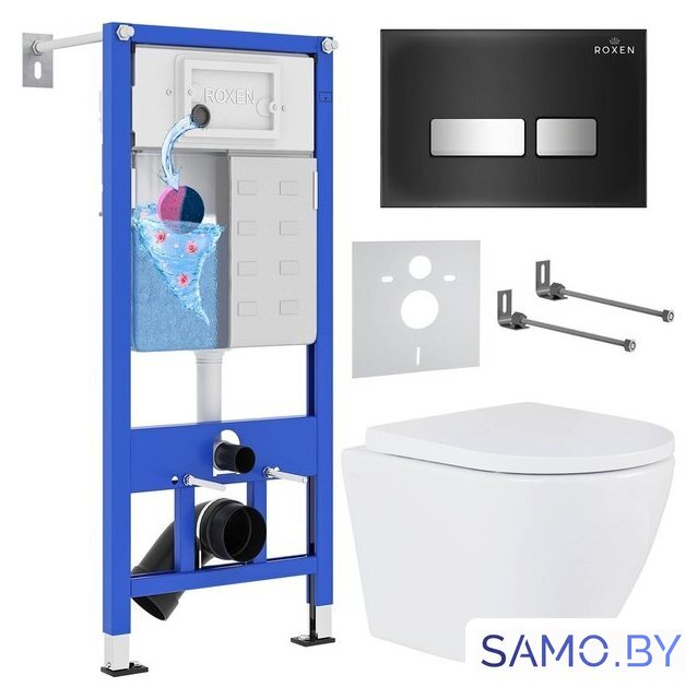 Унитаз подвесной Roxen Antares One Rimless 6 в 1 StounFix Dual Fresh 643669 (чёрное стекло) - Изображение №1 — Интернет-магазин samo.by