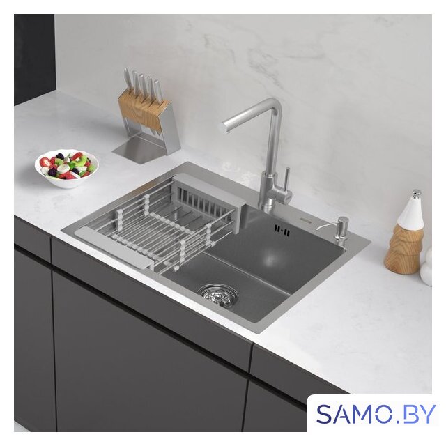 Кухонная мойка ARFEKA ECO AR мойка 600*500, коландер, дозатор SATIN DECOR MILLET GRAINS - Изображение №1 — Интернет-магазин samo.by