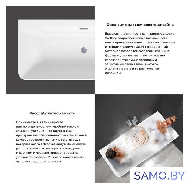 Ванна Wellsee Bromance 170x78 23160304R (пристенная ванна (правая) белый глянец, экран, ножки, сифон-автомат золото) - Изображение №5 — Интернет-магазин samo.by