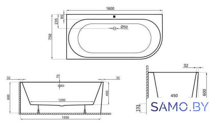 Ванна Polimat Sola 160x75 L (пристенная, белый) - Изображение №3 — Интернет-магазин samo.by