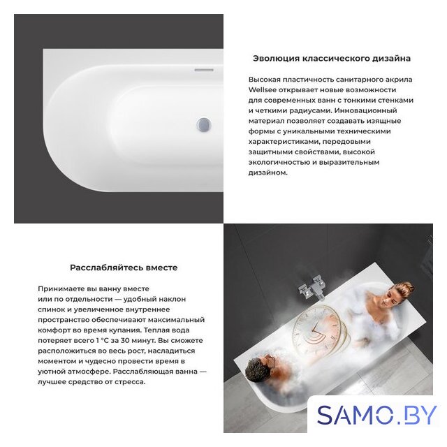 Ванна Wellsee Collaro 170x80 28910502R (пристенная ванна (правая) белый глянец, экран, ножки, сифон-автомат глянцевый белый) - Изображение №5 — Интернет-магазин samo.by