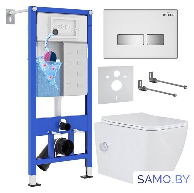 Унитаз подвесной Roxen Cube Bidet One Rimless 6 в 1 StounFix Dual Fresh 640526 (белое стекло) - Изображение №1 — Интернет-магазин samo.by
