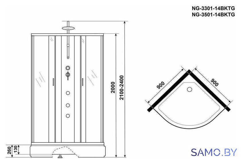 Душевая кабина Niagara NG-3301-14BKTG 90x90x200 - Изображение №5 — Интернет-магазин samo.by