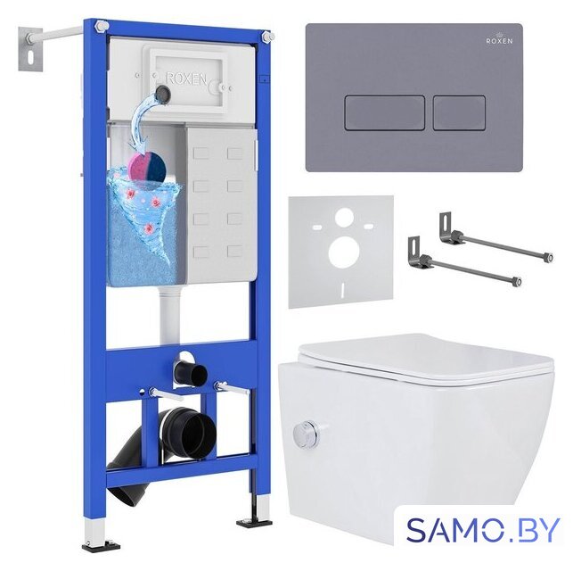 Унитаз подвесной Roxen Cube bidet в комплекте с инсталляцией StounFix Dual Fresh 6 в 1 966807 (кнопка: серый гранит) - Изображение №1 — Интернет-магазин samo.by