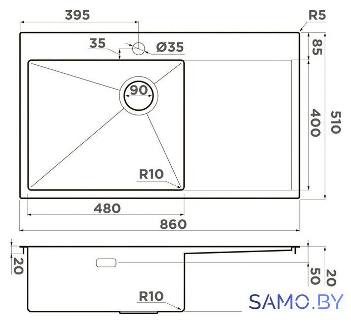 Кухонная мойка Omoikiri Akisame 86 Side-L GB 4997043 (графит) - Изображение №5 — Интернет-магазин samo.by