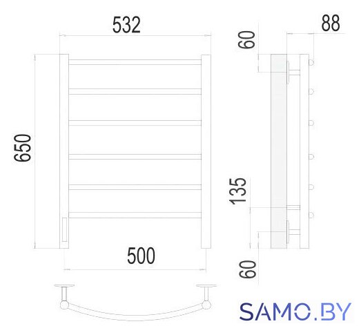 Полотенцесушитель TERMINUS Классик П6 500x650 бп левый электро (хром) - Изображение №3 — Интернет-магазин samo.by