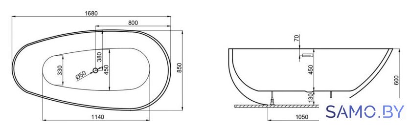 Ванна Polimat Shila 170x85 (отдельностощая, белый) - Изображение №3 — Интернет-магазин samo.by