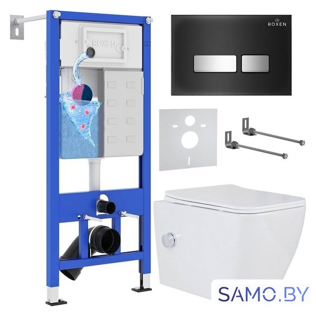 Унитаз подвесной Roxen Cube Bidet One Rimless 6 в 1 StounFix Dual Fresh 649838 (чёрное стекло) - Изображение №1 — Интернет-магазин samo.by