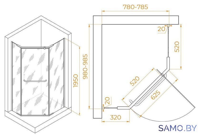Душевой уголок RGW PA-091 35089180-11 80x100 (хром/прозрачное стекло) - Изображение №2 — Интернет-магазин samo.by