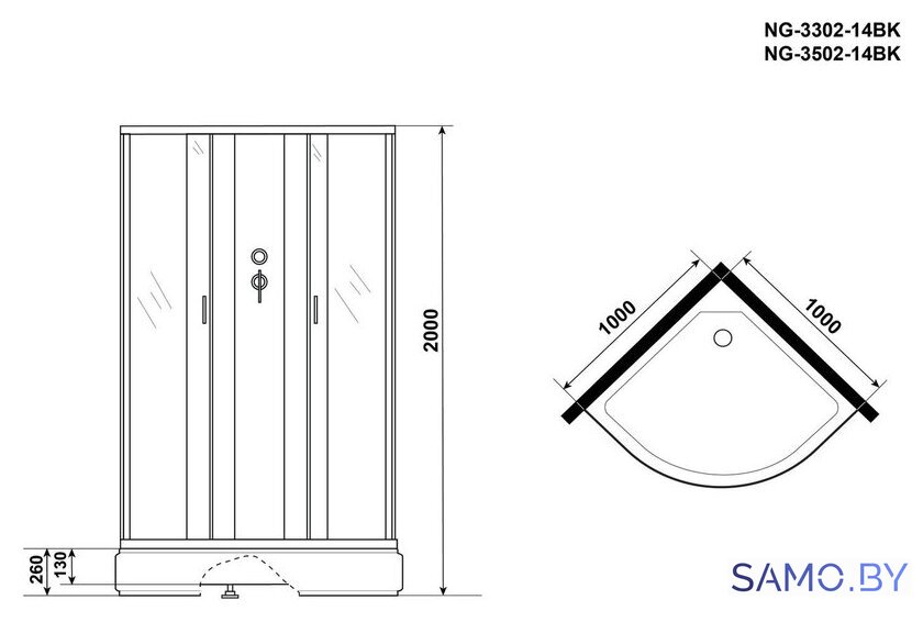 Душевая кабина Niagara NG-3302-14BK 100x100x200 - Изображение №3 — Интернет-магазин samo.by