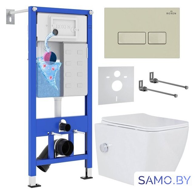 Унитаз подвесной Roxen Cube bidet в комплекте с инсталляцией StounFix Dual Fresh 6 в 1 966682 (кнопка: бежевый) - Изображение №1 — Интернет-магазин samo.by
