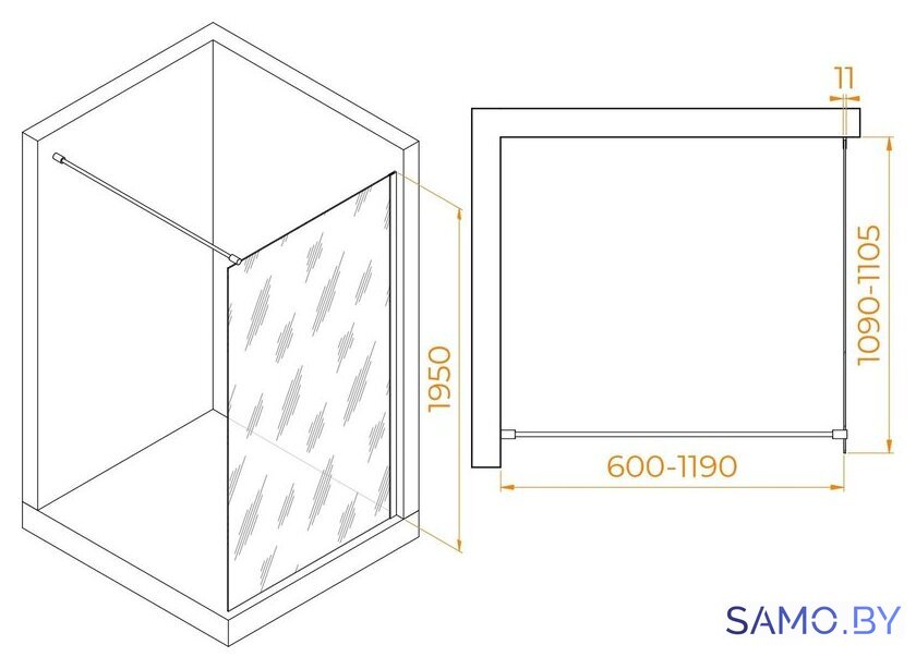Душевая стенка RGW WA-002W 35100211-15 110 (белый/прозрачное стекло) - Изображение №2 — Интернет-магазин samo.by