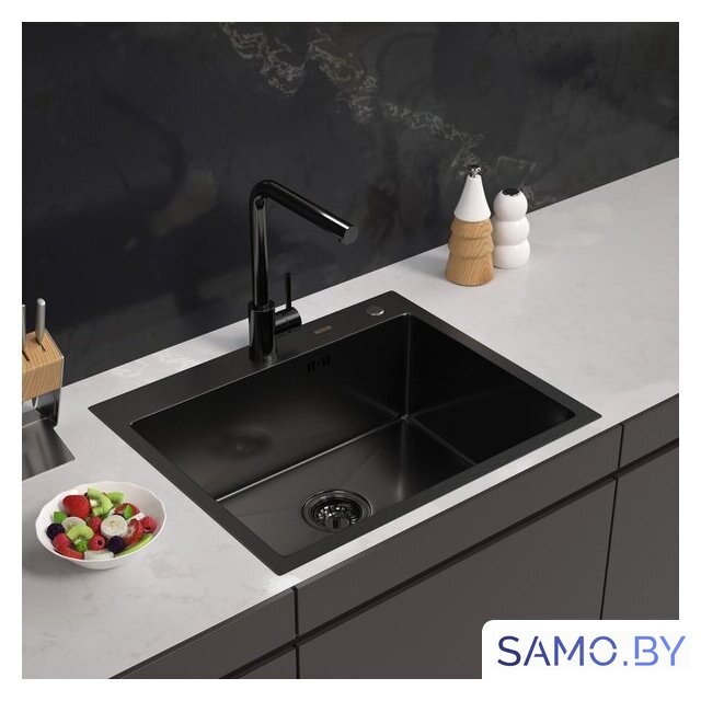 Кухонная мойка ARFEKA Eco AR 600*500 Black PVD Nano Decor Volcanic Rock - Изображение №1 — Интернет-магазин samo.by