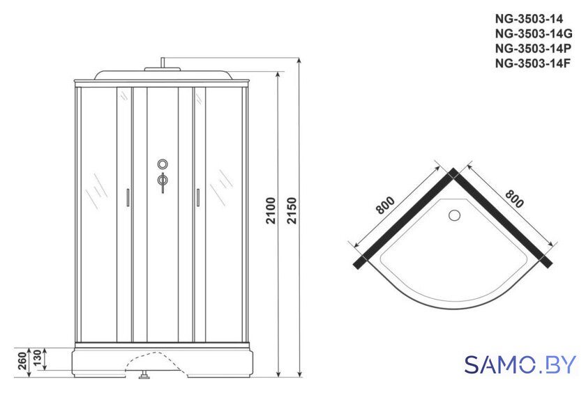 Душевая кабина Niagara NG-3503-14P 80x80x215 (тонированное стекло) - Изображение №4 — Интернет-магазин samo.by