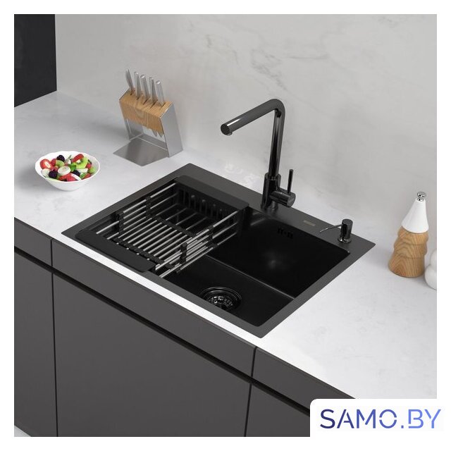 Кухонная мойка ARFEKA ECO AR мойка 600*500, коландер, дозатор BLACK DECOR VOLCANIC ROCK - Изображение №1 — Интернет-магазин samo.by