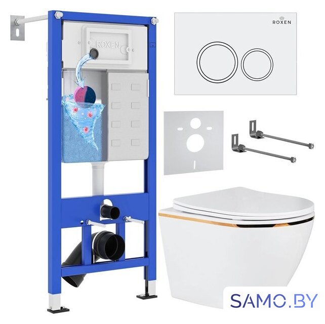 Унитаз подвесной Roxen Antares Gold в комплекте с инсталляцией StounFix Dual Fresh 6 в 1 728092 (кнопка: белый глянец) - Изображение №1 — Интернет-магазин samo.by