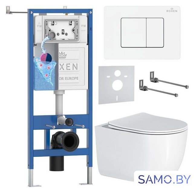 Унитаз подвесной Roxen Vortex Tornado в комплекте с инсталляцией StounFix Dual Fresh 6 в 1 868634 (кнопка: брашированное золото матовая) - Изображение №1 — Интернет-магазин samo.by