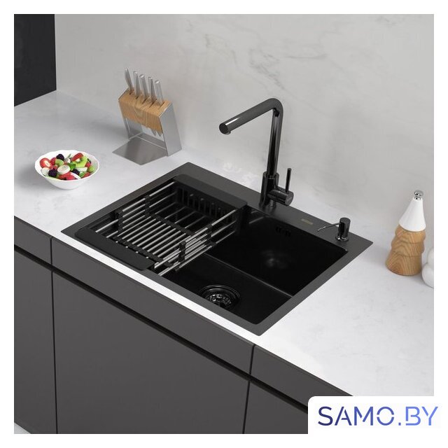 Кухонная мойка ARFEKA ECO AR мойка 600*500, коландер, дозатор BLACK DECOR MILLET GRAINS - Изображение №1 — Интернет-магазин samo.by