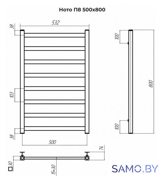 Полотенцесушитель TERMINUS Ното П8 500x800 - Изображение №3 — Интернет-магазин samo.by