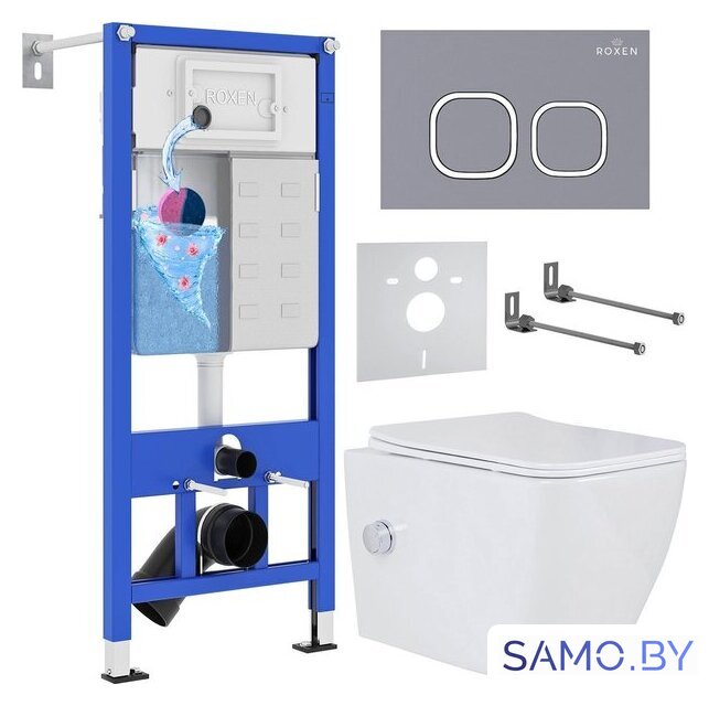 Унитаз подвесной Roxen Cube bidet в комплекте с инсталляцией StounFix Dual Fresh 6 в 1 966426 (кнопка: серый бетон) - Изображение №2 — Интернет-магазин samo.by