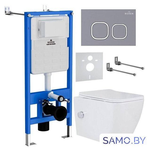Унитаз подвесной Roxen Cube bidet в комплекте с инсталляцией StounFix Dual Fresh 6 в 1 966426 (кнопка: серый бетон) - Изображение №1 — Интернет-магазин samo.by