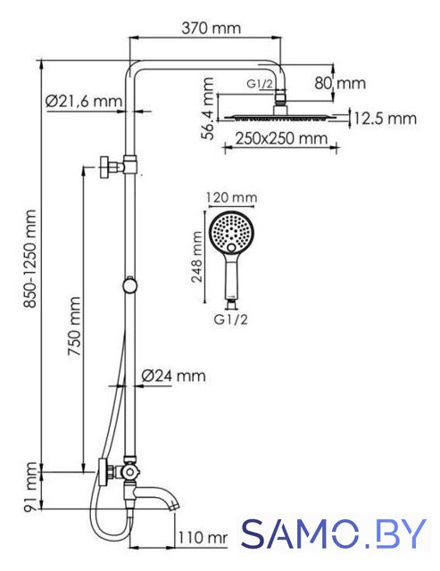 Душевая система  Wasserkraft A188.256.207.PG Thermo - Изображение №3 — Интернет-магазин samo.by