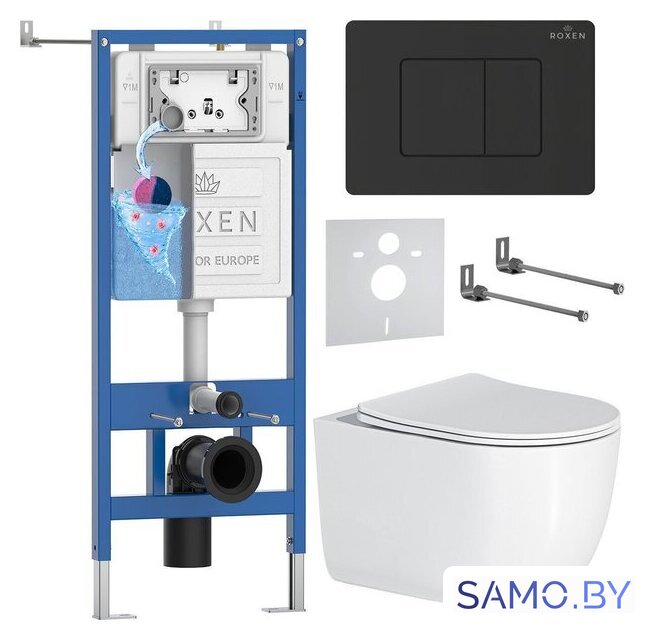 Унитаз подвесной Roxen Vortex Tornado в комплекте с инсталляцией StounFix Dual Fresh 6 в 1 868604 (кнопка: оружейная сталь матовая) - Изображение №1 — Интернет-магазин samo.by