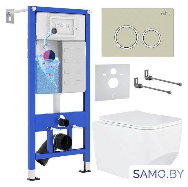 Унитаз подвесной Roxen Boro в комплекте с инсталляцией StounFix Dual Fresh 6 в 1 966244 (кнопка: бежевый) - Изображение №1 — Интернет-магазин samo.by