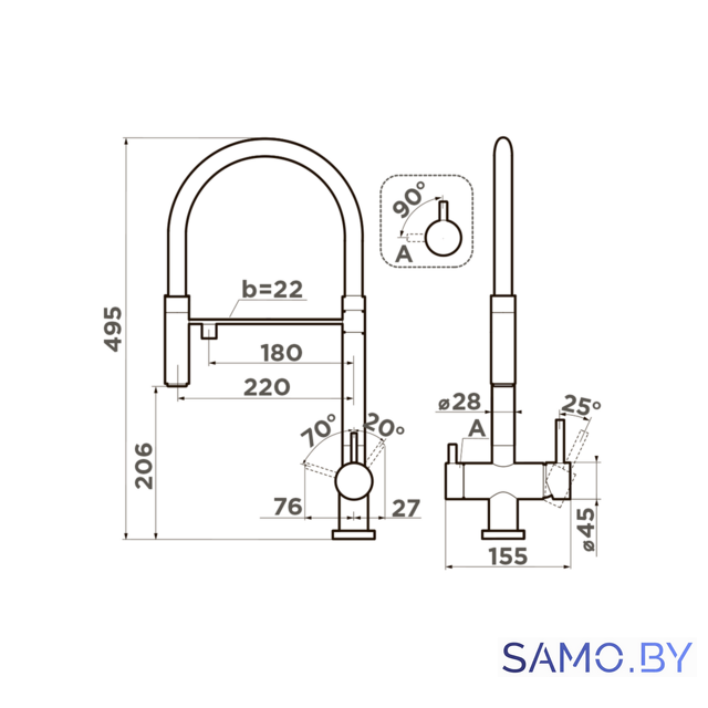 Смеситель Omoikiri Kanto-GB 4994356 (графит) - Изображение №2 — Интернет-магазин samo.by