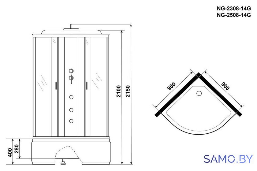 Душевая кабина Niagara NG-2308-14G 90x90x215 (матовое стекло) - Изображение №3 — Интернет-магазин samo.by