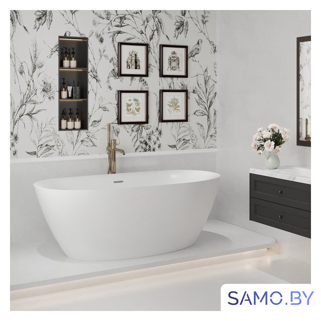 Ванна Wellsee Enjoy e Amedeo 175x83 23740104R (отдельностоящая ванна белый глянец, экран, ножки, сифон-автомат золото) - Изображение №8 — Интернет-магазин samo.by