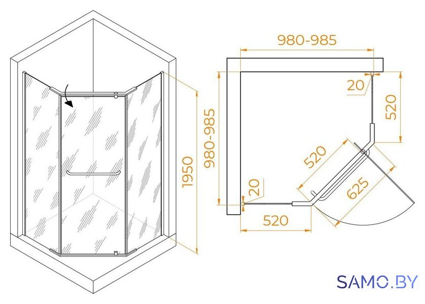 Душевой уголок RGW PA-081B 35088100-14 100x100 (черный/прозрачное стекло) - Изображение №2 — Интернет-магазин samo.by