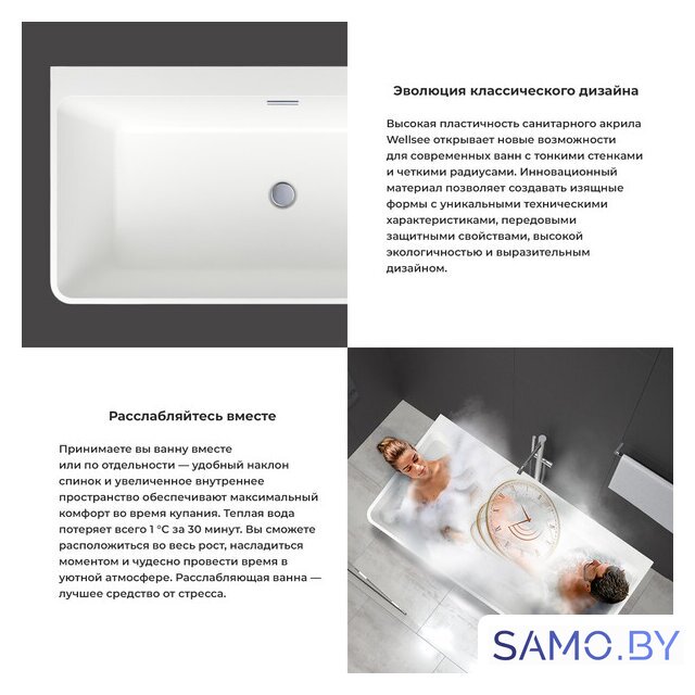 Ванна Wellsee Graceful Pro 140x74 230901003 (отдельностоящая ванна белый глянец, экран, ножки, сифон-автомат матовый черный) - Изображение №5 — Интернет-магазин samo.by