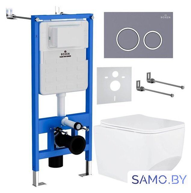Унитаз подвесной Roxen Boro в комплекте с инсталляцией StounFix Dual Fresh 6 в 1 966110 (кнопка: серый бетон) - Изображение №1 — Интернет-магазин samo.by