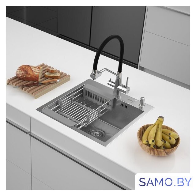 Кухонная мойка ARFEKA ECO AR мойка 500*500, коландер, дозатор SATIN DECOR MILLET GRAINS - Изображение №1 — Интернет-магазин samo.by