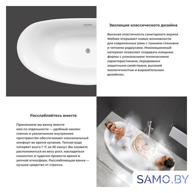 Ванна Wellsee Enjoy e Amedeo 175x83 23740103R (отдельностоящая ванна белый глянец, экран, ножки, сифон-автомат матовый черный) - Изображение №5 — Интернет-магазин samo.by