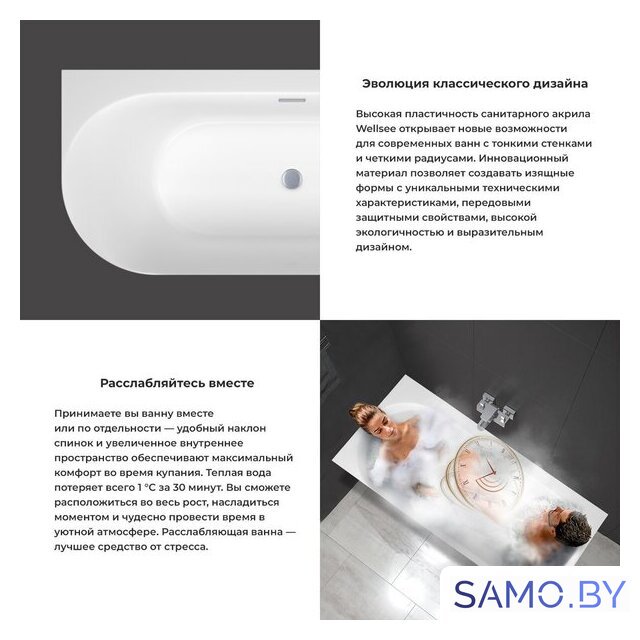 Ванна Wellsee Collaro 180x80 28910401R (пристенная ванна (левая) белый глянец, экран, ножки, сифон-автомат хром) - Изображение №5 — Интернет-магазин samo.by