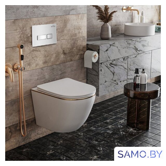Унитаз подвесной Roxen Antares Gold в комплекте с инсталляцией StounFix Dual Fresh 6 в 1 904965 (белое стекло) - Изображение №10 — Интернет-магазин samo.by