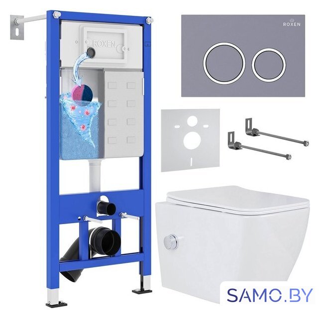 Унитаз подвесной Roxen Cube bidet в комплекте с инсталляцией StounFix Dual Fresh 6 в 1 966127 (кнопка: серый бетон) - Изображение №1 — Интернет-магазин samo.by